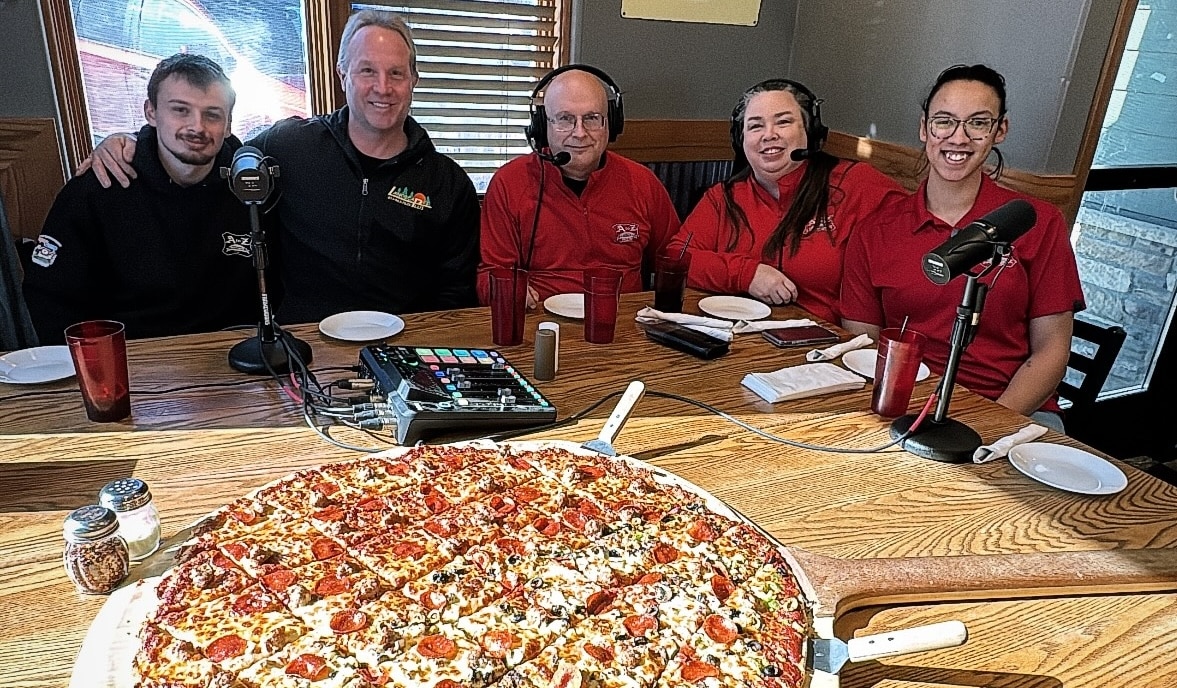 Introducing the F Word podcast! Photo from the first podcast in Pizzaman restaurant.